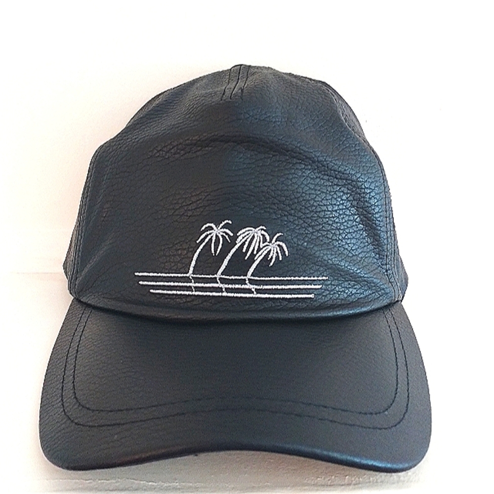 NEW Dr. Woo Leather Baseball Hat Cap Nyden Embroidered Palm Tree Designer